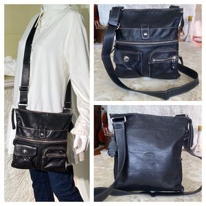 Roots Leather Venetian Tribe Large Cross Body Bag Black